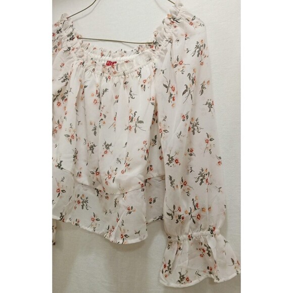 Guess White Pink Floral Sheer Long Sleeve Off Shoulder Crop Boho Size Small LNC - Picture 4 of 6